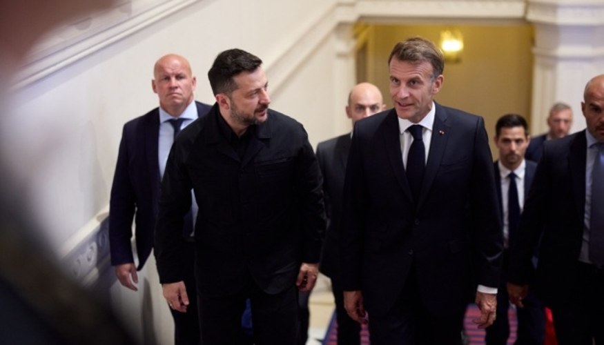 Володимир Зеленський та Еммануель Макрон під час переговорів у Франції 14 липня 2026 року